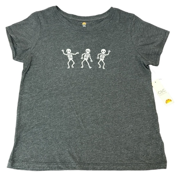 C&C California Heathered Gray White Skeletons T-Shirt Tee Medium Halloween NWT - Picture 1 of 10